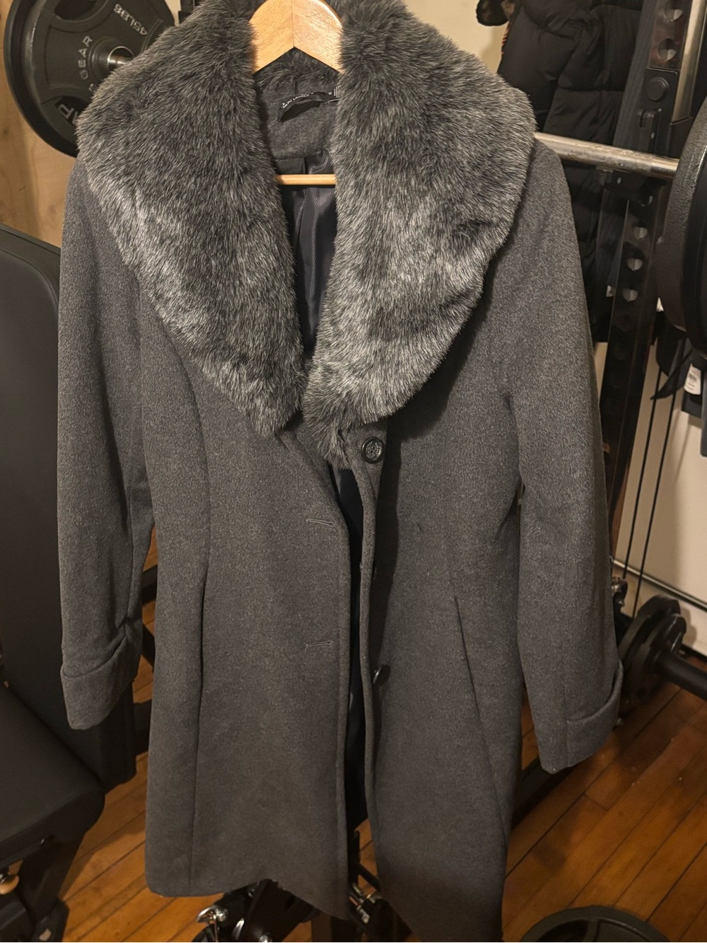 Ralph Lauren Dark Gray Wool Pea Coat with Faux Fur Collar